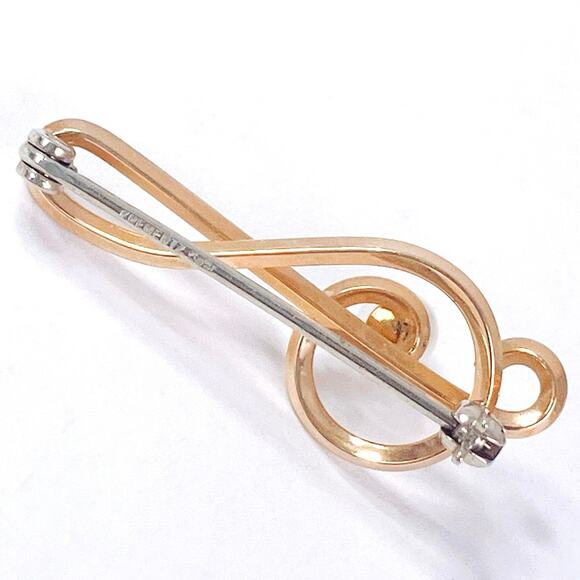 Vintage Signed Krementz Gold Filled Treble Clef Pearl Brooch Music - Picture 7 of 10